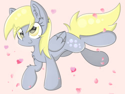 Size: 1600x1200 | Tagged: safe, artist:meowmavi, derpy hooves, pegasus, pony, cherry blossoms, chest fluff, ear fluff, flower, flower blossom, smiling, solo