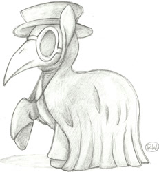 Size: 1229x1328 | Tagged: safe, artist:paperwii, pony, monochrome, plague doctor, plague doctor mask, ponified, scp, scp-049, solo