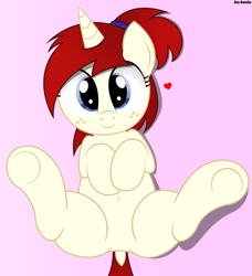 Size: 5000x5494 | Tagged: safe, artist:an-tonio, derpibooru exclusive, oc, oc only, oc:silver draw, pony, unicorn, absurd resolution, belly button, cute, freckles, heart, looking at you, ocbetes, solo, underhoof