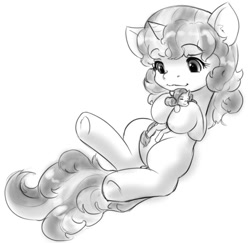 Size: 744x723 | Tagged: safe, artist:alloyrabbit, rarity, sweetie belle, pony, unicorn, cuddling, cute, diasweetes, eyes closed, giant pony, macro, monochrome, size difference, snuggling