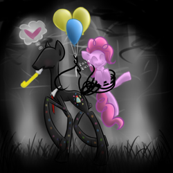 Size: 700x700 | Tagged: safe, artist:cerynitian, derpibooru import, pinkie pie, slendermane, earth pony, pony, balloon, cute, slenderman, slenderpony, splendorman, splendormane, tickling