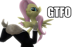 Size: 960x600 | Tagged: safe, artist:pinkie diane roosevelt phd, derpibooru import, fluttershy, pegasus, pony, 3d, gmod, gtfo, reaction image, slenderman