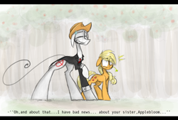 Size: 1037x701 | Tagged: safe, artist:the--cloudsmasher, derpibooru import, applejack, slendermane, earth pony, pony, accessory swap, slenderman, slenderpony