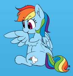 Size: 1280x1338 | Tagged: safe, artist:pabbley, color edit, edit, rainbow dash, pegasus, pony, colored, cute, dashabetes, nom, preening, simple background, sitting, solo, weapons-grade cute, wing noms
