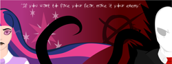 Size: 7585x2809 | Tagged: safe, artist:angelpony99, twilight sparkle, human, absurd resolution, badass, cover, crossover, epic, gradient, humanized, quote, slenderman, slenderverse, vector, versus screen