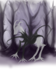 Size: 1108x1396 | Tagged: safe, artist:perfectblue97, slendermane, pony, forest, ponified, slenderman, solo, tree