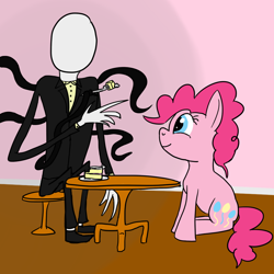 Size: 1000x1000 | Tagged: safe, artist:rapidstrike, derpibooru import, pinkie pie, earth pony, pony, cake, slenderman