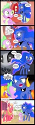 Size: 1000x3550 | Tagged: safe, artist:coltsteelstallion, big macintosh, princess celestia, princess luna, smarty pants, spike, alicorn, dragon, earth pony, pony, comic:a love letter, angry, blushing, comic, companion cube, creeper, male, portal, slenderman, stallion, tower of pimps, yelling