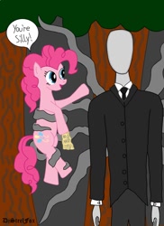 Size: 1275x1750 | Tagged: safe, artist:djsteelfox, derpibooru import, pinkie pie, earth pony, human, pony, female, mare, slenderman