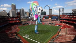 Size: 1821x1018 | Tagged: safe, artist:fandroit, rainbow dash, equestria girls, baseball, budweiser, busch stadium, chelsea, chelsea fc, football, gateway arch, giantess, macro, manchester city, missouri, mlb, st. louis, st. louis cardinals