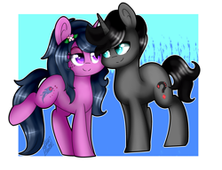 Size: 3223x2470 | Tagged: safe, artist:misspastelzinha, oc, oc only, earth pony, pony, unicorn, female, male, mare, oc x oc, shipping, stallion