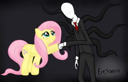 Size: 2859x1857 | Tagged: safe, artist:ezescratch, derpibooru import, fluttershy, pegasus, pony, hoofbump, slenderman