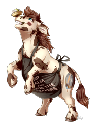 Size: 3200x4068 | Tagged: safe, artist:gaelledragons, oc, oc:kie dough, hybrid, apron, baker, chubby, clothes, cow tail, cute, desert, fat, keep calm, keep calm and carry on, male, rearing, simple background, smiling, solo, stallion, transparent background, unshorn fetlocks