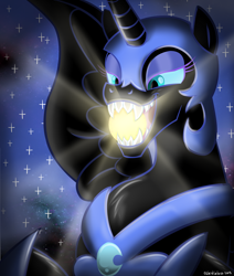 Size: 2200x2600 | Tagged: safe, artist:celestialess, nightmare moon, pony, cosmic giant, eating, female, fetish, giant pony, goddess, macro, maw, open mouth, pony bigger than a planet, pony bigger than a star, solo, sun, tangible heavenly object, xk-class end-of-the-world scenario