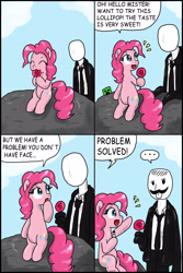 Size: 2210x3312 | Tagged: safe, artist:ciriliko, derpibooru import, pinkie pie, earth pony, pony, ..., candy, comic, creeper, crossover, food, lollipop, slenderman