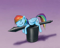 Size: 720x573 | Tagged: safe, artist:el-yeguero, rainbow dash, pegasus, pony, cute, micro, sleeping, solo, stylus, tiny ponies