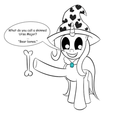 Size: 640x597 | Tagged: safe, artist:sethisto, trixie, pony, unicorn, bone, crossover, female, mare, pun, sans (undertale), simple background, smiling, solo, undertale, white background