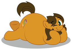 Size: 1024x725 | Tagged: safe, artist:aleximusprime, oc, oc:alex the chubby pony, pony, aleximusprime, chubby, cute, fat, looking at you, lying down, one eye closed, plump, prone, wink