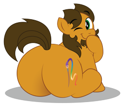 Size: 969x824 | Tagged: safe, artist:aleximusprime, oc, oc:alex the chubby pony, pony, butt, cute, dat butt, fat, flank, giggling, large butt, laughing, looking at you, one eye closed, plot, thick, wink