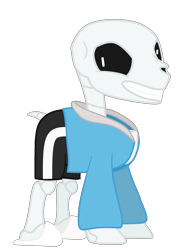 Size: 1500x2000 | Tagged: safe, artist:maxter-advance, pony, skeleton pony, bone, clothes, deltarune, grin, hoodie, jacket, looking at you, male, ponified, sans (undertale), shorts, simple background, skeleton, skull, slippers, smiling, solo, stallion, transparent background, undertale