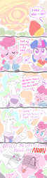 Size: 1600x6000 | Tagged: safe, artist:thegreatrouge, derpibooru import, pinkie pie, princess celestia, twilight sparkle, twilight sparkle (alicorn), alicorn, earth pony, pony, comic, dialogue, papyrus (undertale), sans (undertale), sans pie, sun, sunbutt, toriel, torielestia, undertale