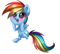 Size: 3277x2961 | Tagged: safe, artist:scarlet-spectrum, rainbow dash, pegasus, pony, cute, dashabetes, excited, filly, filly rainbow dash, open mouth, raised hoof, simple background, smiling, solo, transparent background, underhoof, younger