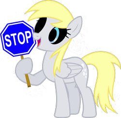 Size: 3573x3477 | Tagged: safe, artist:yanoda, edit, edited edit, derpy hooves, pegasus, pony, rainbow falls, black sclera, derpy's flag, edit of an edit of an edit, female, gaster blaster, glowing eyes, glowing eyes of doom, hoof hold, mare, open mouth, recolor, sans (undertale), simple background, smiling, spoilers for another series, stop sign, transparent background, undertale, vector