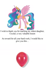 Size: 936x1546 | Tagged: safe, princess celestia, alicorn, pony, balloon, context in comments, female, german, german comic, mare, pinklestia, simple background, solo, terry, white background