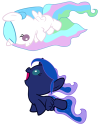 Size: 3200x4000 | Tagged: safe, artist:beavernator, princess celestia, princess luna, alicorn, pony, baby, baby pony, cewestia, cute, duo, eye contact, female, filly, flying, foal, looking at each other, simple background, white background, woona