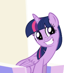 Size: 1199x1365 | Tagged: safe, artist:cyanlightning, derpibooru exclusive, twilight sparkle, twilight sparkle (alicorn), alicorn, pony, to where and back again, animated, cute, eye shimmer, gif, grin, simple background, sitting, smiling, solo, squee, throne, transparent background, twiabetes