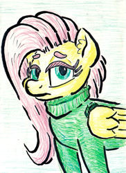 Size: 851x1171 | Tagged: safe, artist:shoeunit, fluttershy, pegasus, pony, clothes, solo, sweater, sweatershy, traditional art