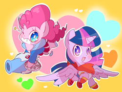 Size: 3200x2400 | Tagged: safe, artist:thegreatrouge, derpibooru import, pinkie pie, twilight sparkle, twilight sparkle (alicorn), alicorn, earth pony, pony, chibi, clothes, cosplay, costume, crossover, cute, diapinkes, female, mare, papyrus (undertale), sans (undertale), sans pie, twiabetes, undertale