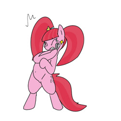 Size: 500x500 | Tagged: safe, artist:kushina13, pacific glow, pinkie pie, earth pony, pony, belly button, bipedal, clone, crying, eyelashes, pinkie clone, simple background, solo, teary eyes, tweezers, white background