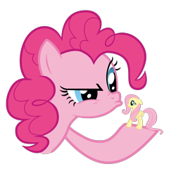 Size: 2000x2000 | Tagged: safe, artist:fluttershy_z, fluttershy, pinkie pie, earth pony, pegasus, pony, holding a pony, micro, newbie artist training grounds, simple background, tiny ponies, transparent background