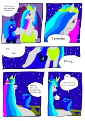 Size: 900x1269 | Tagged: safe, artist:lyun, princess celestia, princess luna, alicorn, pony, balcony, comic, duo, female, mare, night, s1 luna