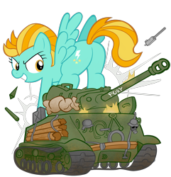 Size: 2600x2700 | Tagged: safe, artist:waffengrunt, lightning dust, pony, crush fetish, crushing, destroyed, destruction, fetish, fury, giant pony, kiss my ass, m4 sherman, m4a3e8, macro, plot, sherman, solo, tank (vehicle), tank fetish