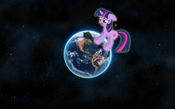 Size: 1920x1200 | Tagged: safe, artist:auskeldeo, twilight sparkle, pony, earth, giant pony, macro, mega twilight sparkle, pony bigger than a planet, space