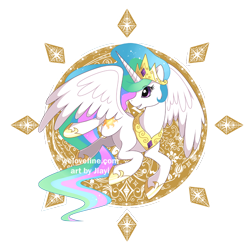 Size: 800x800 | Tagged: safe, artist:jiayi, princess celestia, alicorn, pony, abstract background, female, flying, looking back, mare, solo