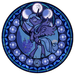 Size: 720x720 | Tagged: safe, artist:akili-amethyst, princess celestia, princess luna, alicorn, pony, dive to the heart, eyes closed, female, kingdom hearts, mare, princess, raised hoof, rearing, s1 luna, stained glass