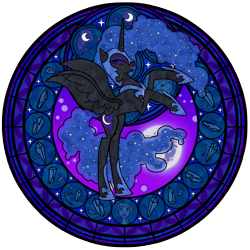 Size: 1600x1600 | Tagged: safe, artist:akili-amethyst, nightmare moon, princess celestia, twilight sparkle, alicorn, pony, dive to the heart, female, kingdom hearts, mare, rearing, stained glass