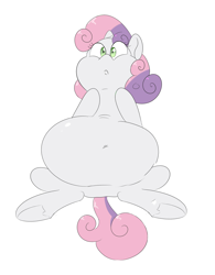 Size: 1448x1859 | Tagged: safe, artist:anonopony, sweetie belle, pony, unicorn, belly, belly button, big belly, bloated, chubbie belle, cropped, fat, female, filly, sweetie belly, underhoof
