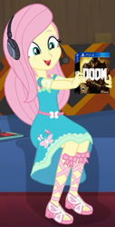 Size: 408x806 | Tagged: safe, edit, edited screencap, screencap, fluttershy, better together, equestria girls, game stream, cropped, cute, doom, excited, gamer fluttershy, gamershy, headphones, playstation 4, shyabetes, video game