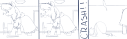 Size: 2250x700 | Tagged: safe, artist:goat train, oc, oc only, pony, clothes, comic, giant pony, macro, maid, monochrome, sketch