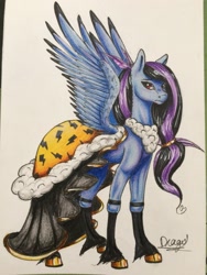 Size: 2448x3264 | Tagged: safe, artist:drago-draw, oc, oc only, oc:alpha jet, pegasus, pony, clothes, commission, dress, female, gala dress, mare, solo, traditional art