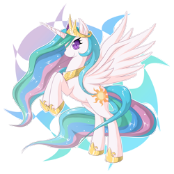 Size: 6858x6859 | Tagged: safe, artist:zaiyaki, princess celestia, alicorn, pony, abstract background, absurd resolution, female, mare, princess, rearing, solo, spread wings