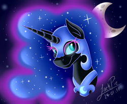 Size: 1650x1350 | Tagged: safe, artist:jack-pie, nightmare moon, pony, armor, bust, cute, signature, solo