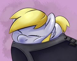 Size: 2486x1986 | Tagged: safe, artist:thederpyenthusiast, derpy hooves, pegasus, pony, behaving like a cat, characters inside shoes, cute, derpabetes, eyes closed, female, mare, micro, shoes, sleeping, solo, squishy cheeks, weapons-grade cute