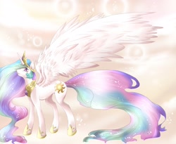 Size: 2200x1800 | Tagged: safe, artist:dream--chan, princess celestia, alicorn, pony, abstract background, female, large wings, mare, solo, wings