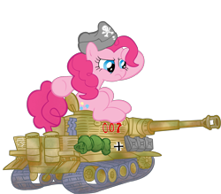 Size: 2400x2100 | Tagged: safe, artist:waffengrunt, pinkie pie, pony, giant pony, hatch, macro, michael wittmann, sitting, tank (vehicle), tiger (tank)