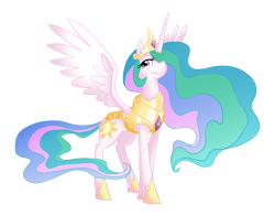 Size: 2800x2200 | Tagged: safe, artist:equestria-prevails, princess celestia, alicorn, pony, armor, female, hair over one eye, high res, mare, simple background, smiling, solo, spread wings, transparent background, wings